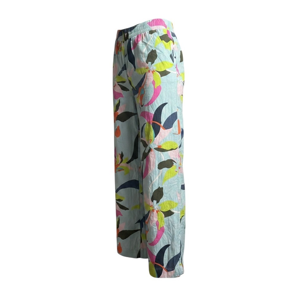 A New Day Wide Leg Pants Medium Blue Floral Linen Blend Tropical Drawstring - Picture 2 of 7